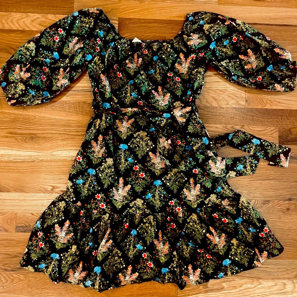 Laundry dress Shelli Segal floral off shoulder ruffle small belted nwt